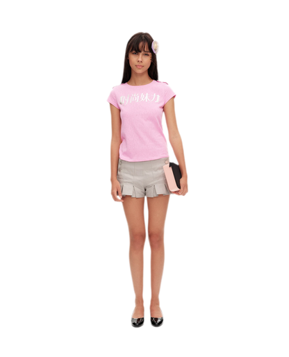 Pleated High-Waisted Double-Breasted Shorts