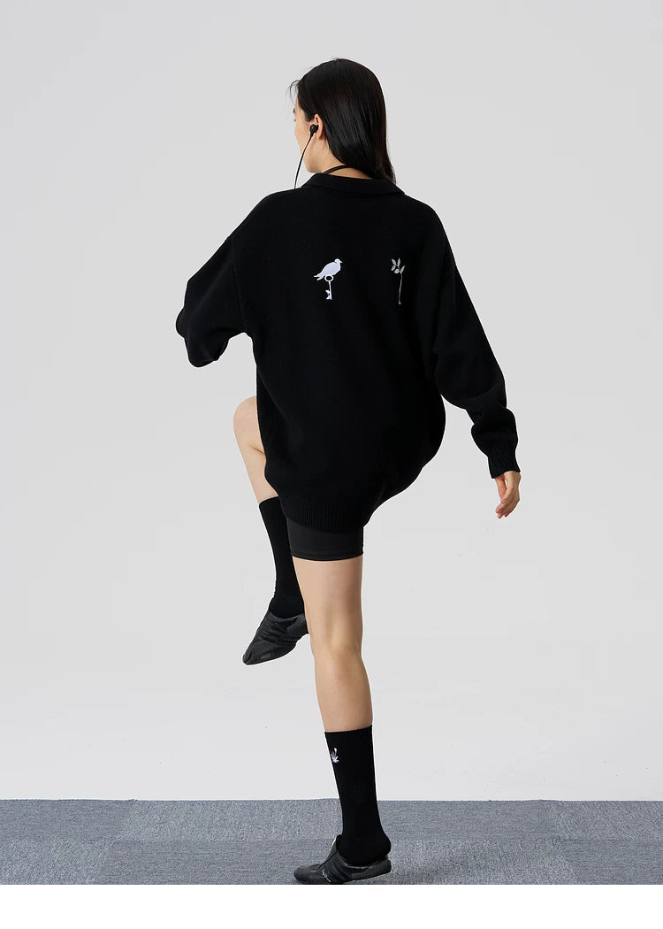 Embroidered Oversized Wool Blend Sweater