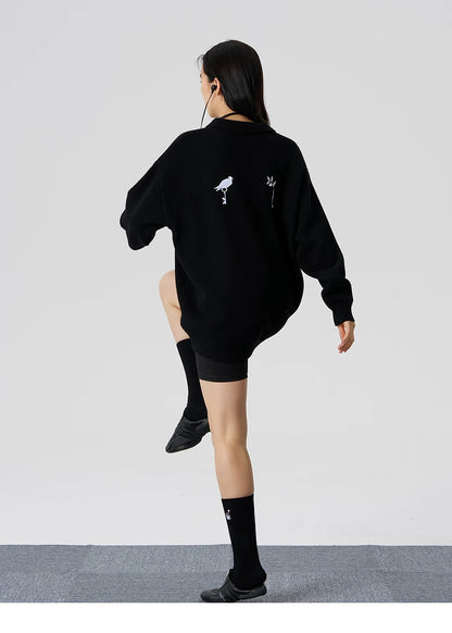 Embroidered Oversized Wool Blend Sweater