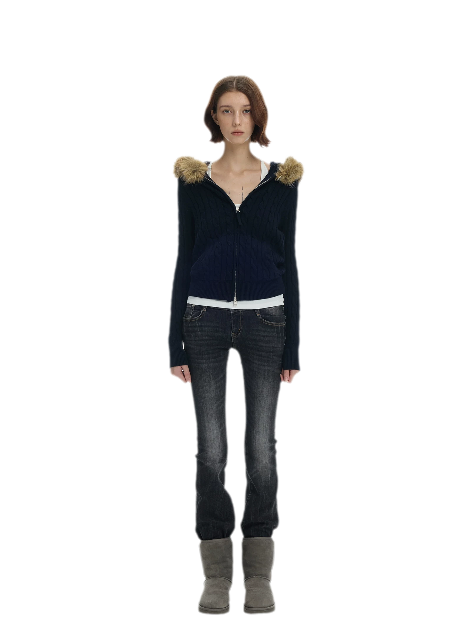 Washed Low-Rise Flare Jeans