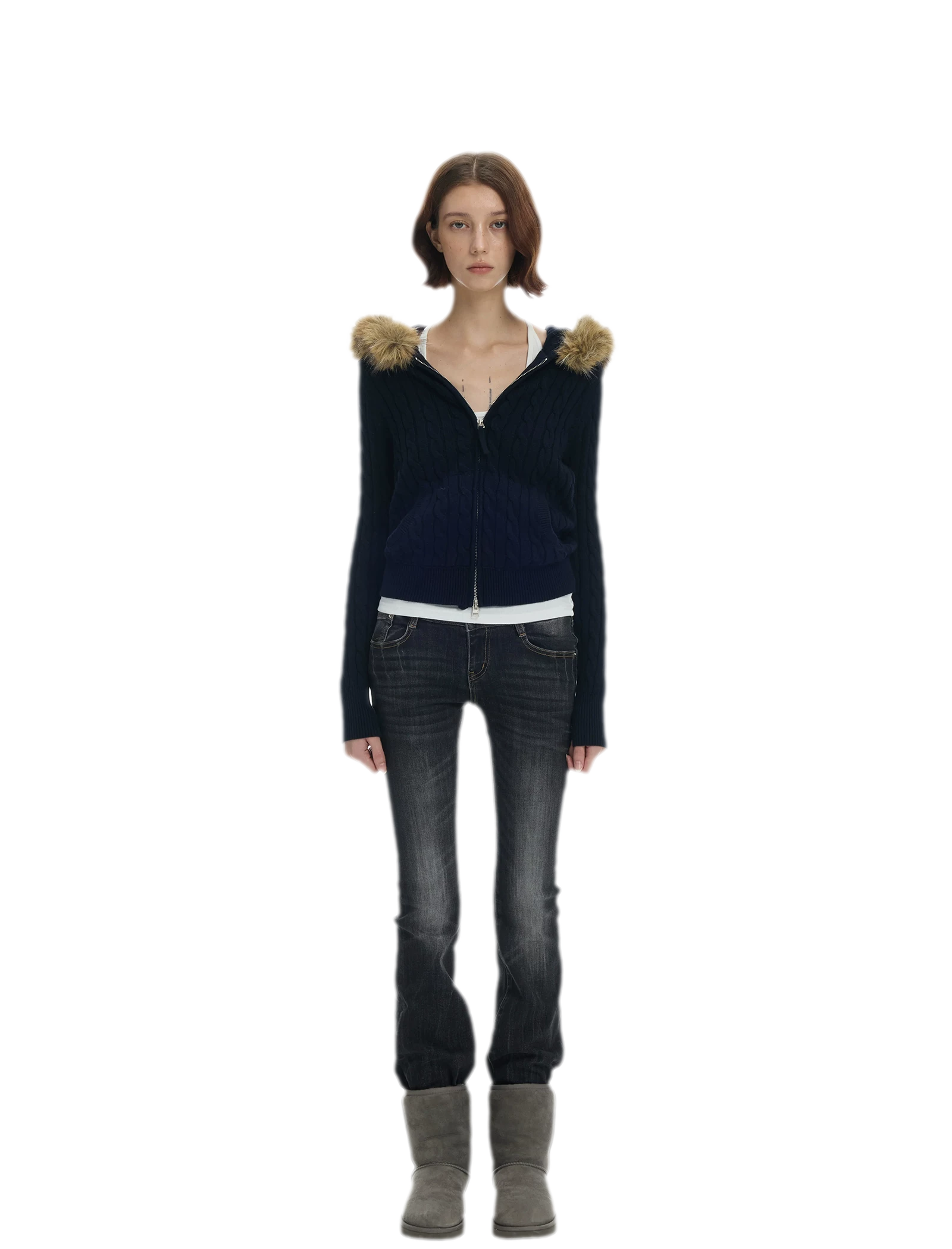 Washed Low-Rise Flare Jeans