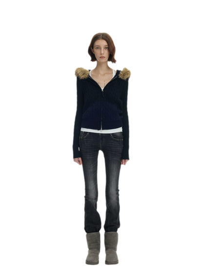 Washed Low-Rise Flare Jeans