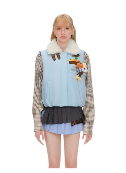Textured Faux-Fur Collar Vest