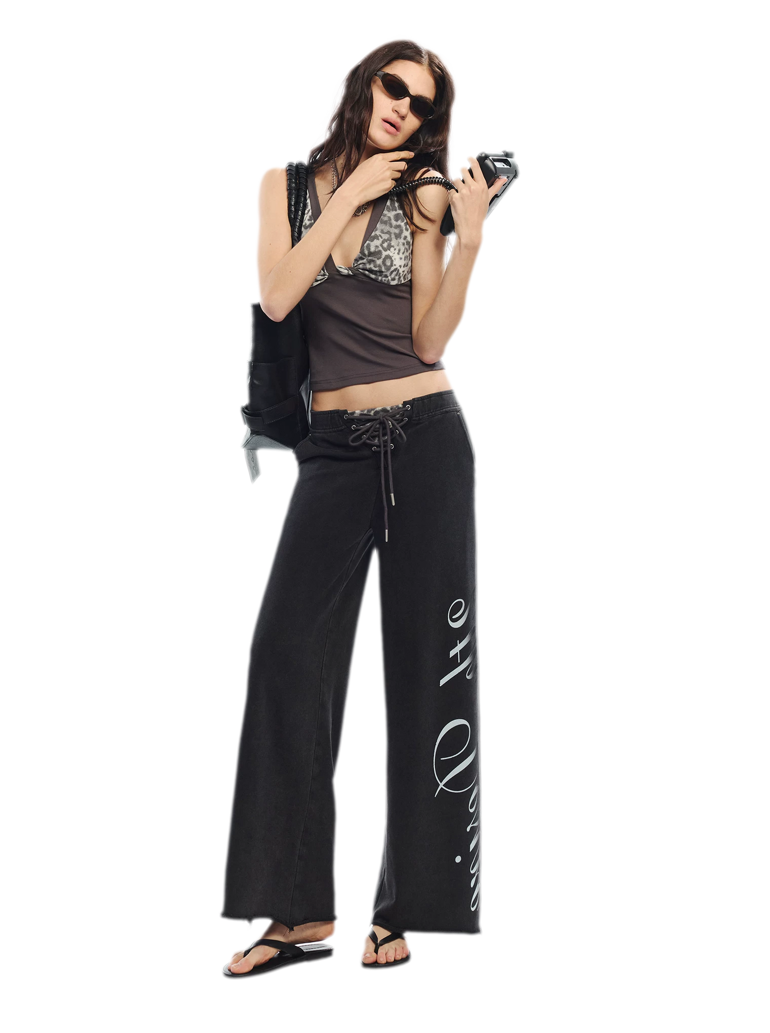 Vintage Letter Print Wide-Leg Pants