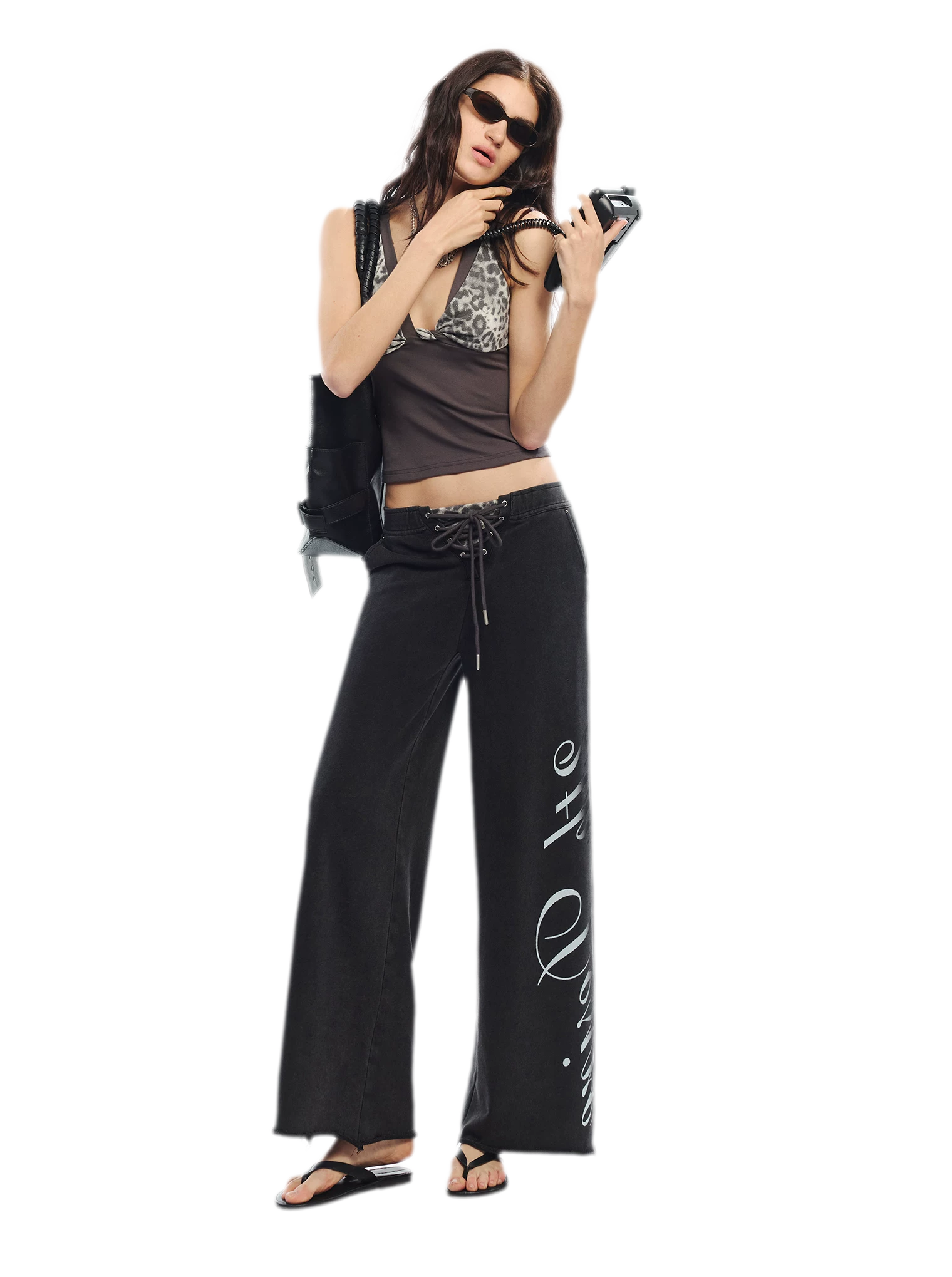 Vintage Letter Print Wide-Leg Pants