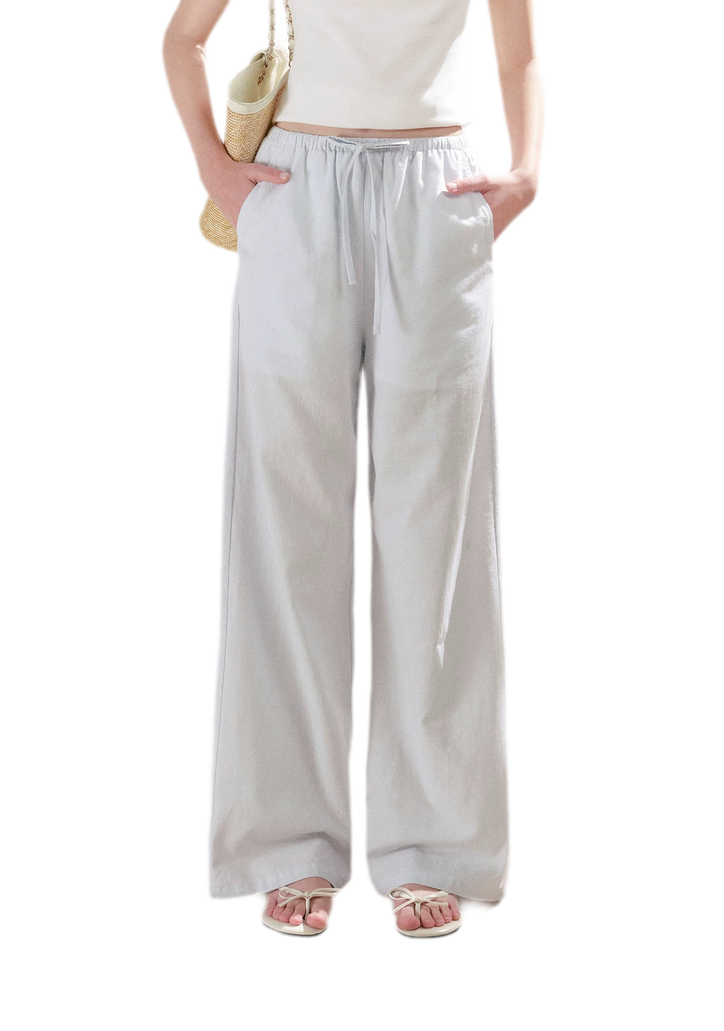 Linen Cotton Wide-Leg Trousers