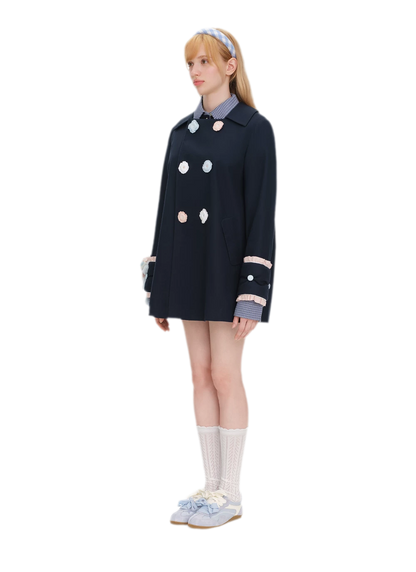 Textured Cotton Double-Breasted Trench Dress