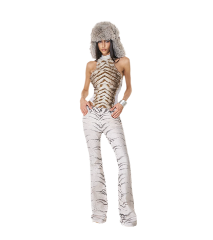 Quần jean ống loe họa tiết ngựa vằn washed
