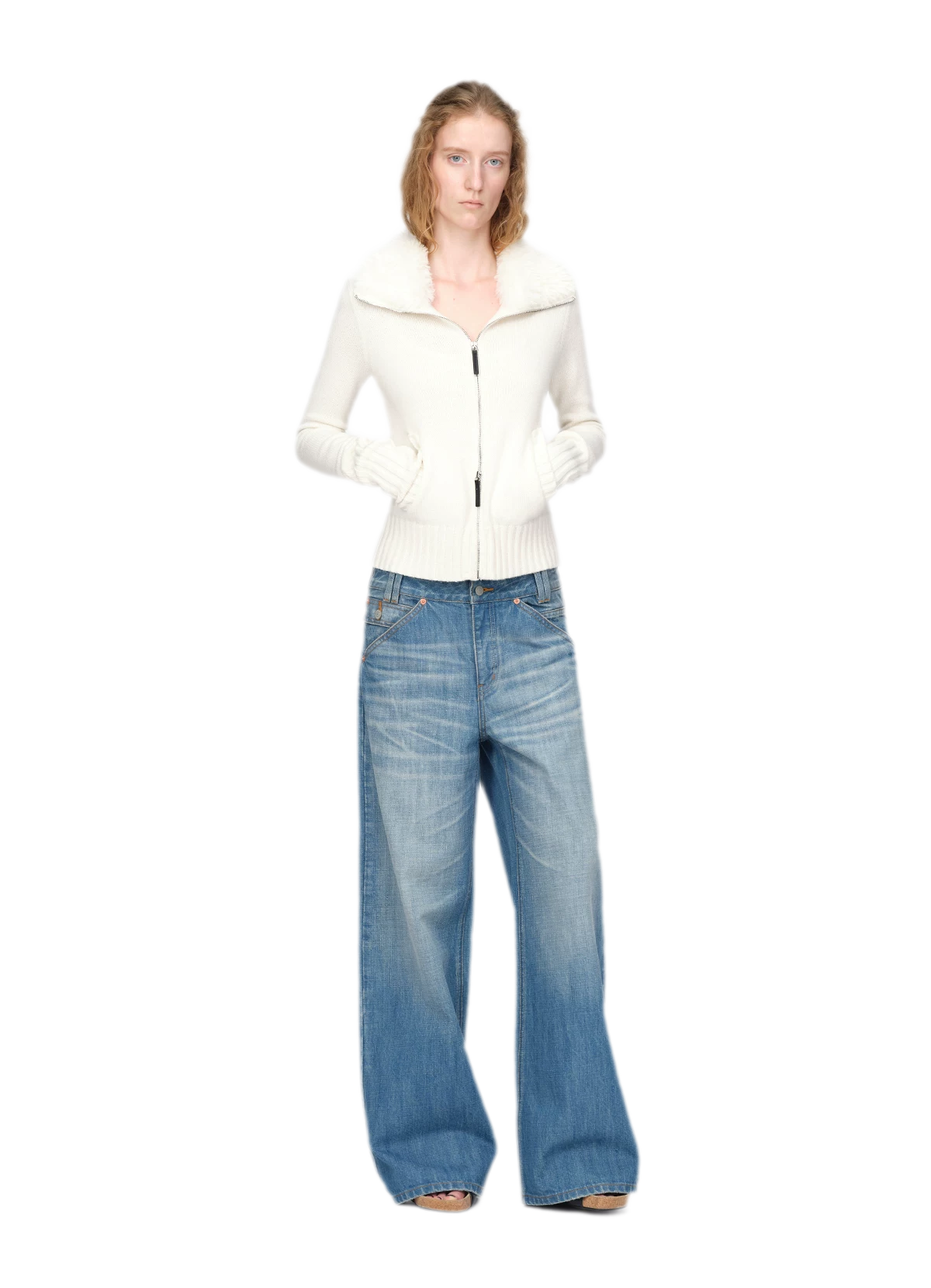 Washed Whisker Wide-Leg Jeans