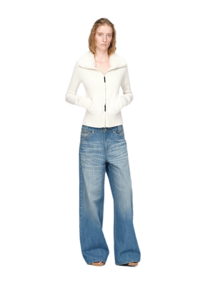 Washed Whisker Wide-Leg Jeans