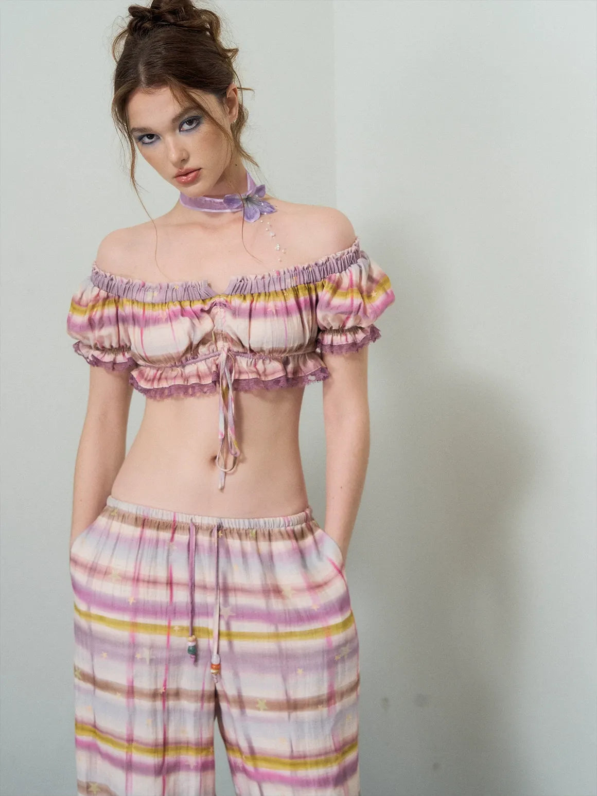 Gradient Plaid Wide-Leg Set