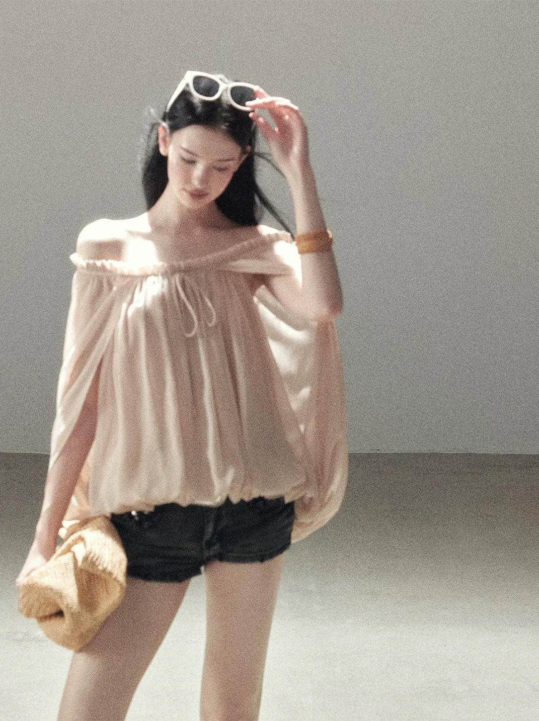 Crinkled Off-Shoulder Top