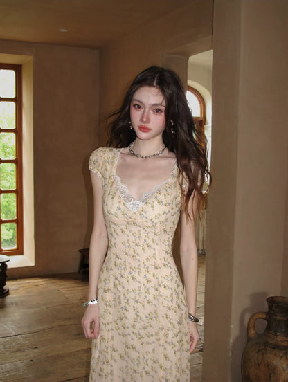 Lace V-Neck Long Dress