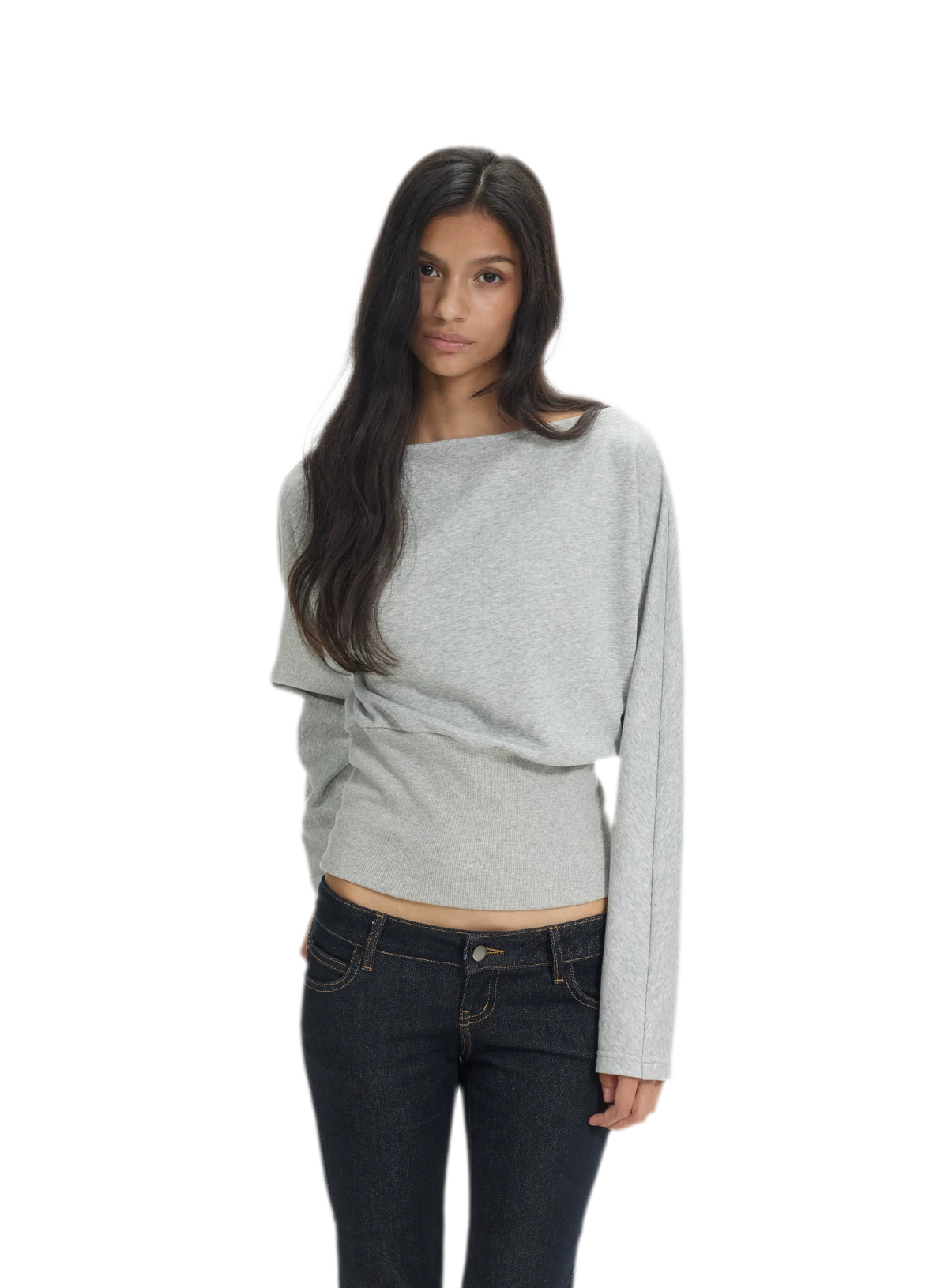 Ribbed Waist Boat-Neck Sweatshirt