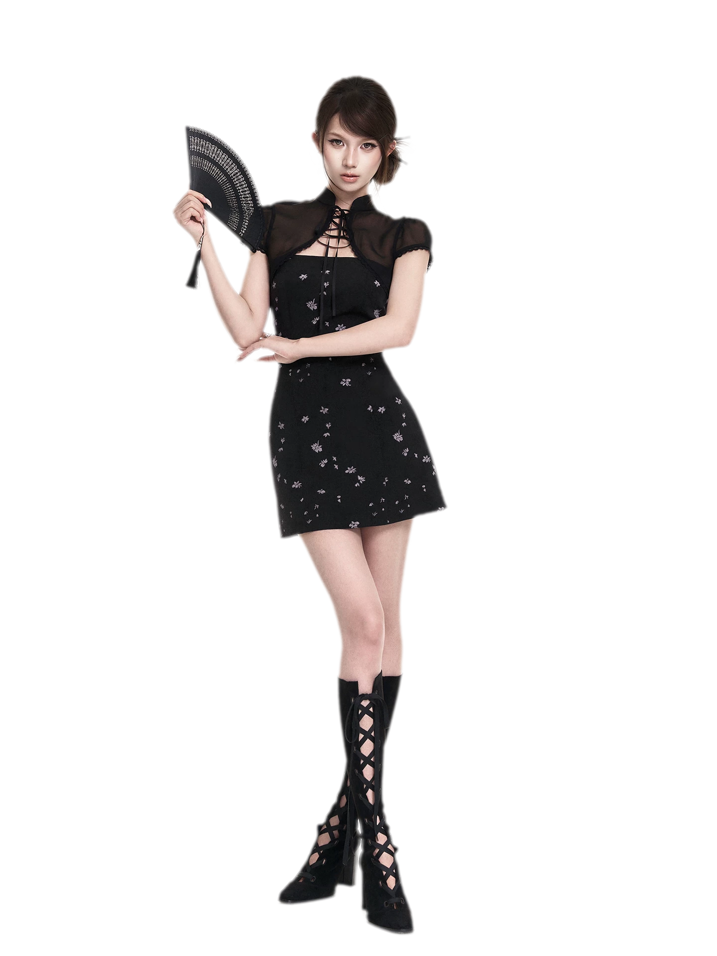Black Iris Qipao Set
