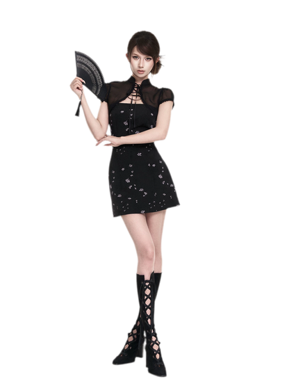 Black Iris Qipao Set