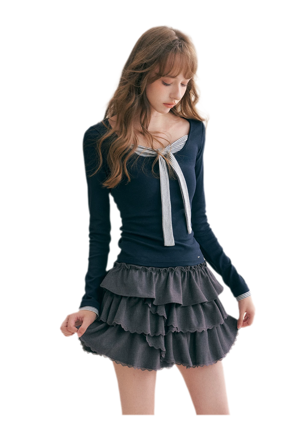 Striped Faux-Layer Fitted Top