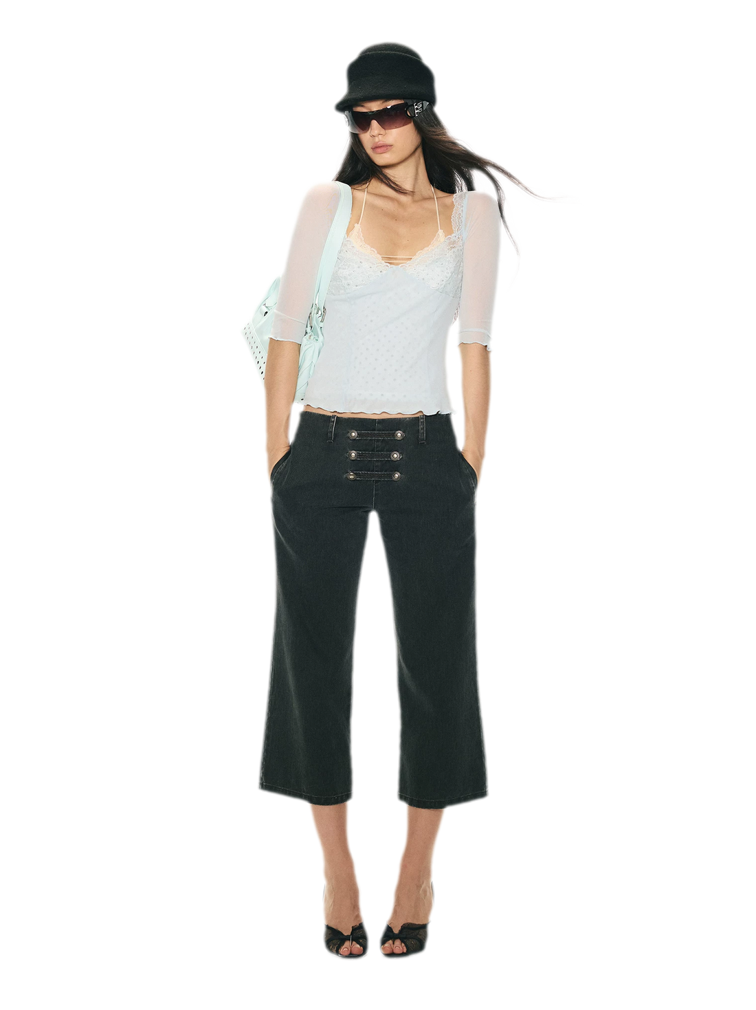Vintage Pirate Buckle Denim Capris