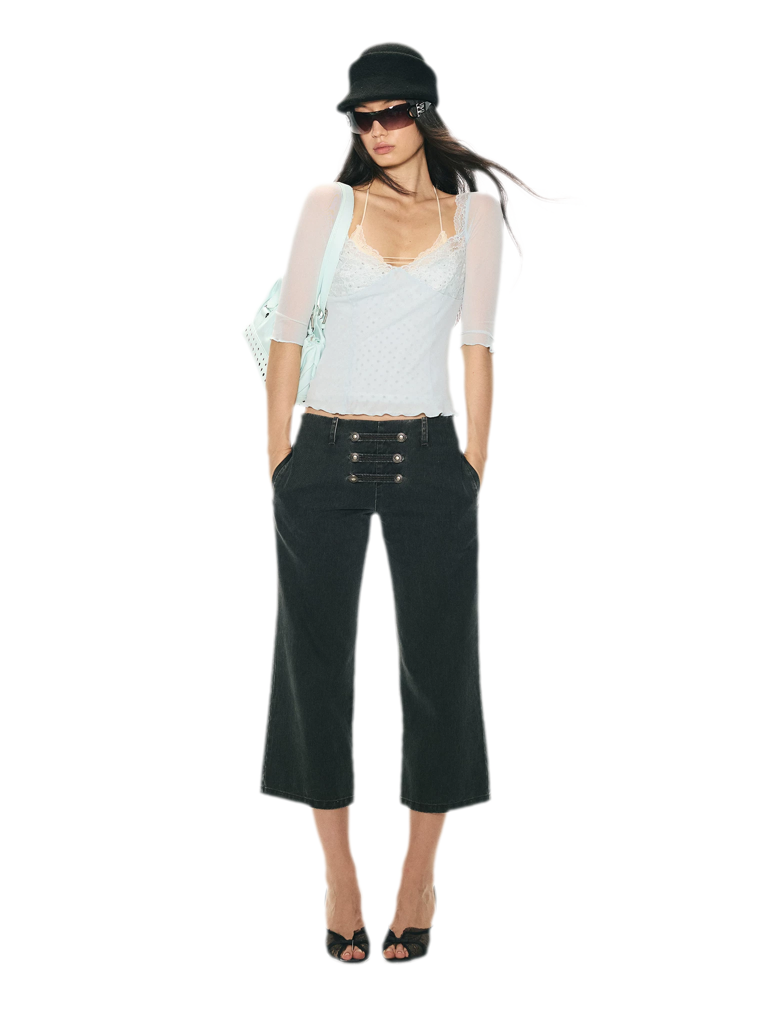Vintage Pirate Buckle Denim Capris