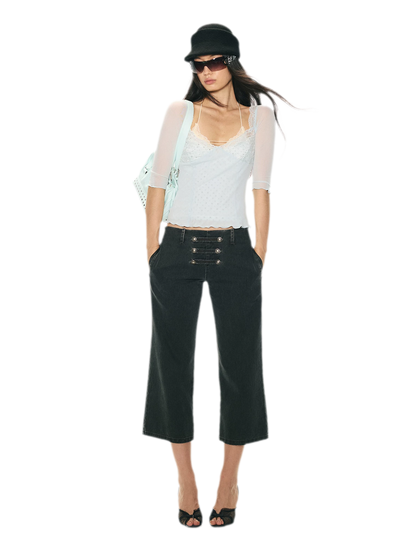 Vintage Pirate Buckle Denim Capris