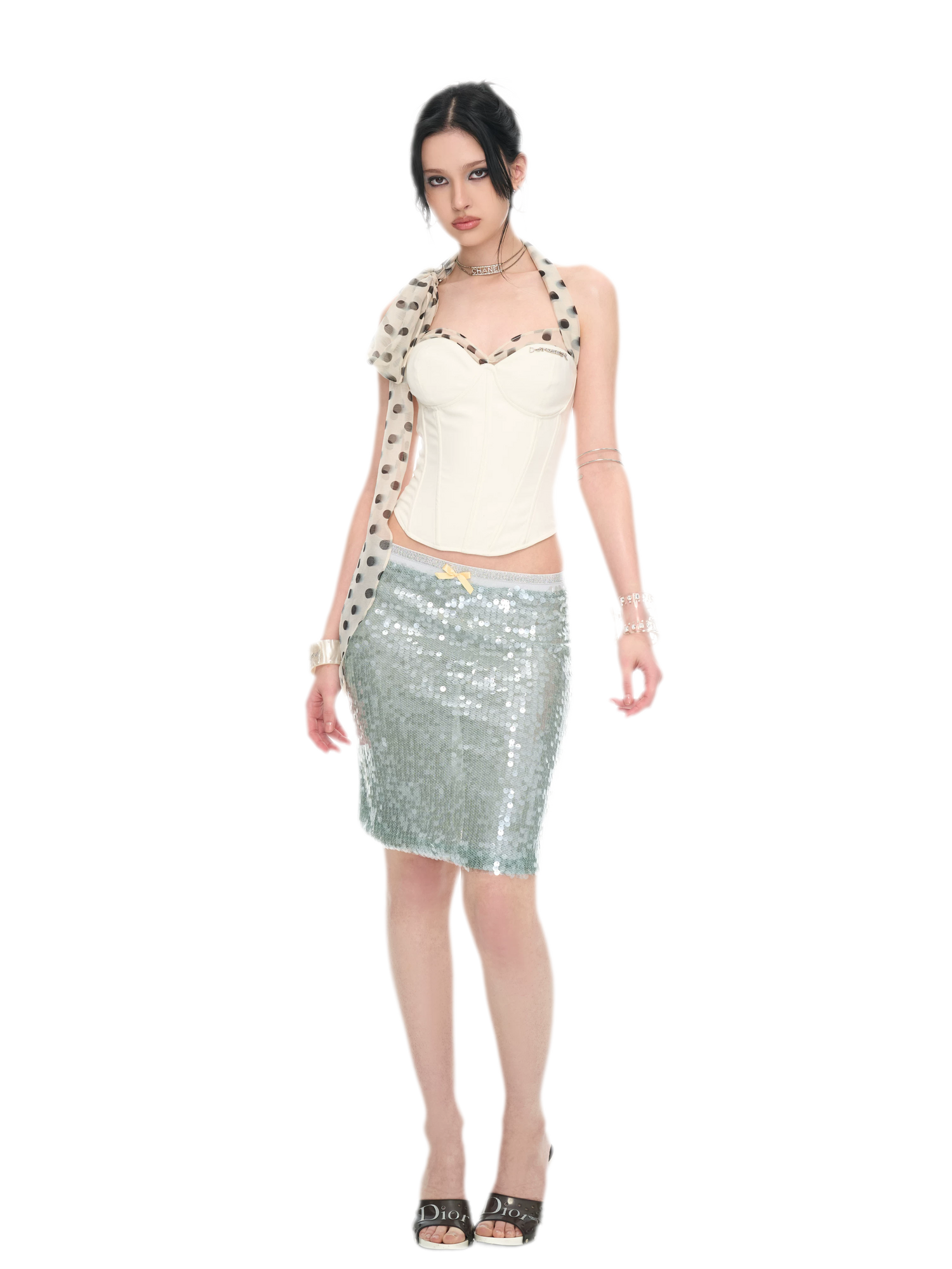 White Polka Dot Chiffon Corset