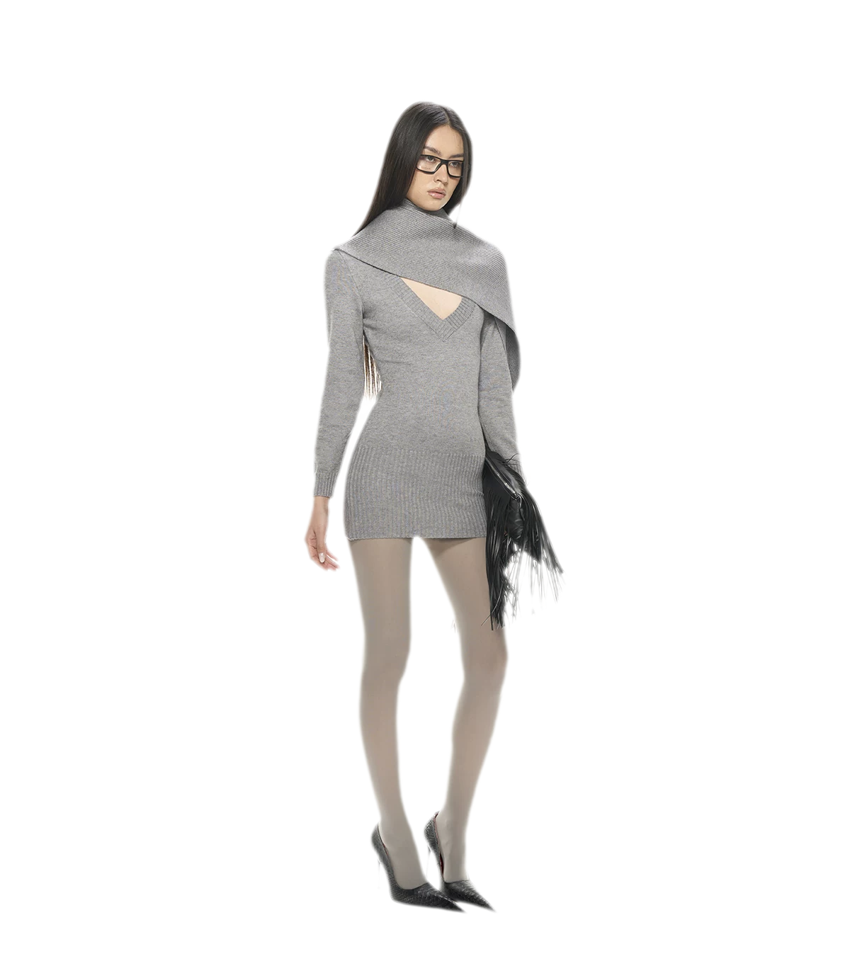 Deep V Fringe Knit Dress
