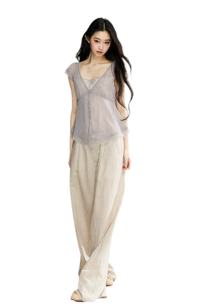 Linen Blend Wide Pants