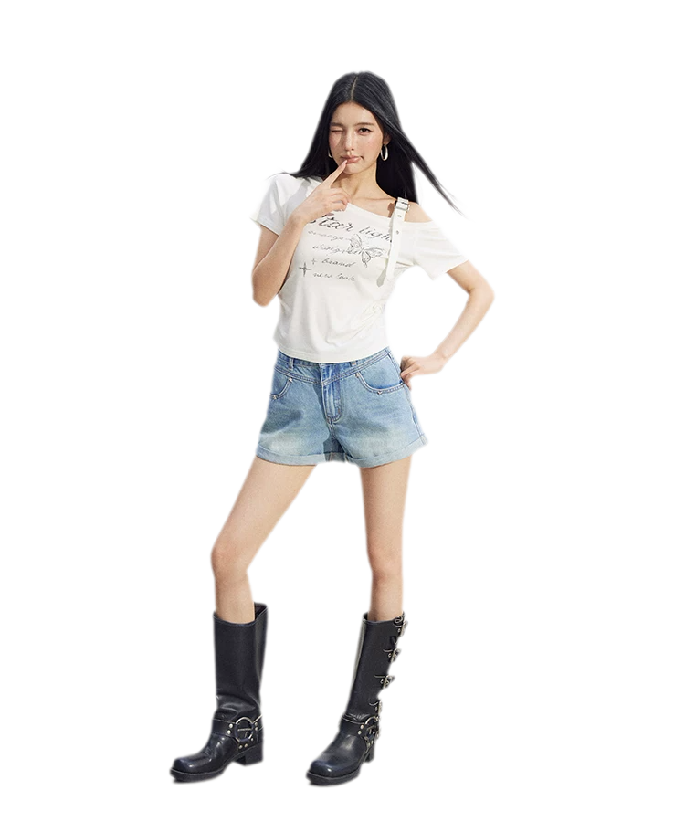 Embroidered Denim Shorts
