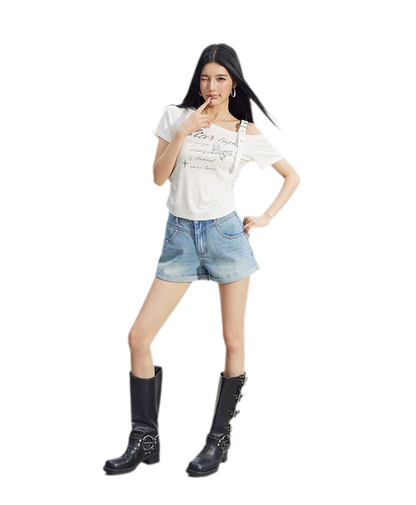 Embroidered Denim Shorts
