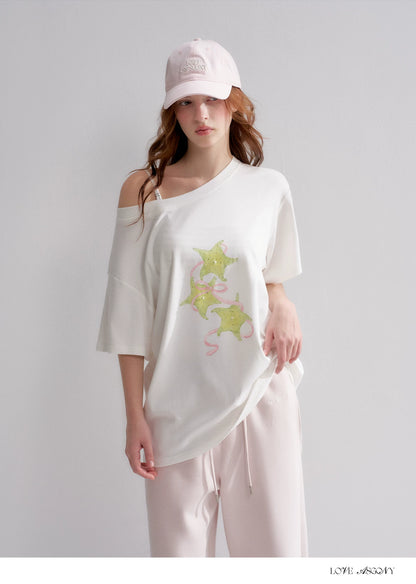 Asymmetrical Starfruit Print T-shirt