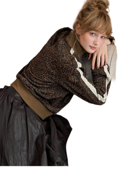 Leopard Print Cropped Zip Jacket