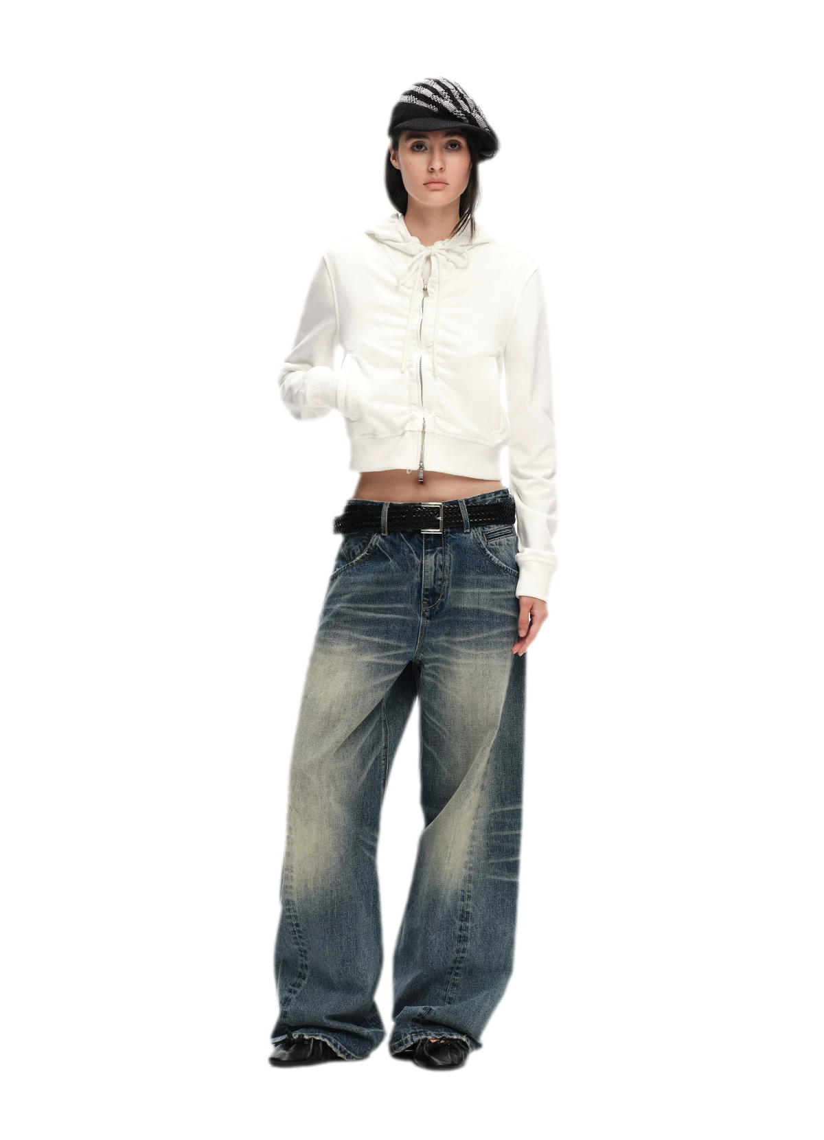 Textured Cropped Hooded Jacket