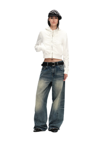 Textured Cropped Hooded Jacket