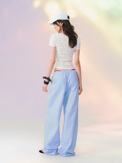 Square Neck Lace-Panel Slim T-shirt
