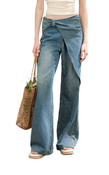 Soft Cotton Wide-Leg Jeans with Bow Detail