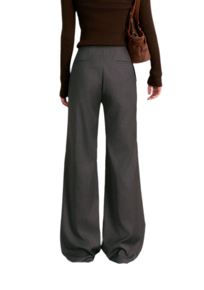 Misty Gray Bow Wide-Leg Pants