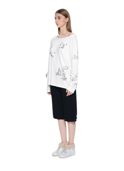 Graphic Off-Shoulder Long-Sleeve T-Shirt