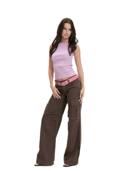 Washed Cargo Wide-Leg Pants