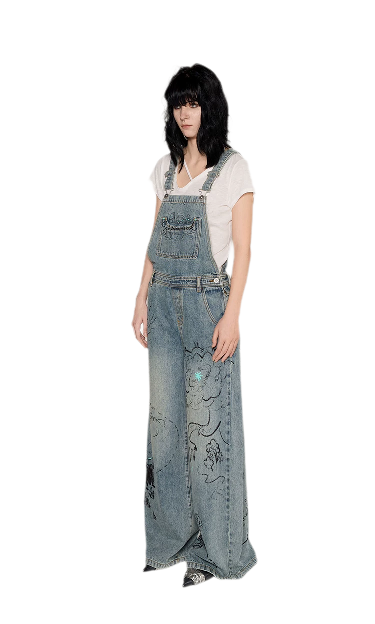 Graffiti Wide-Leg Overalls