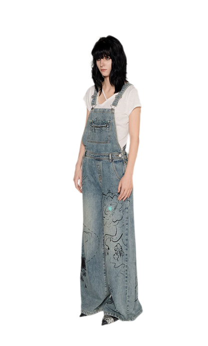 Graffiti Wide-Leg Overalls