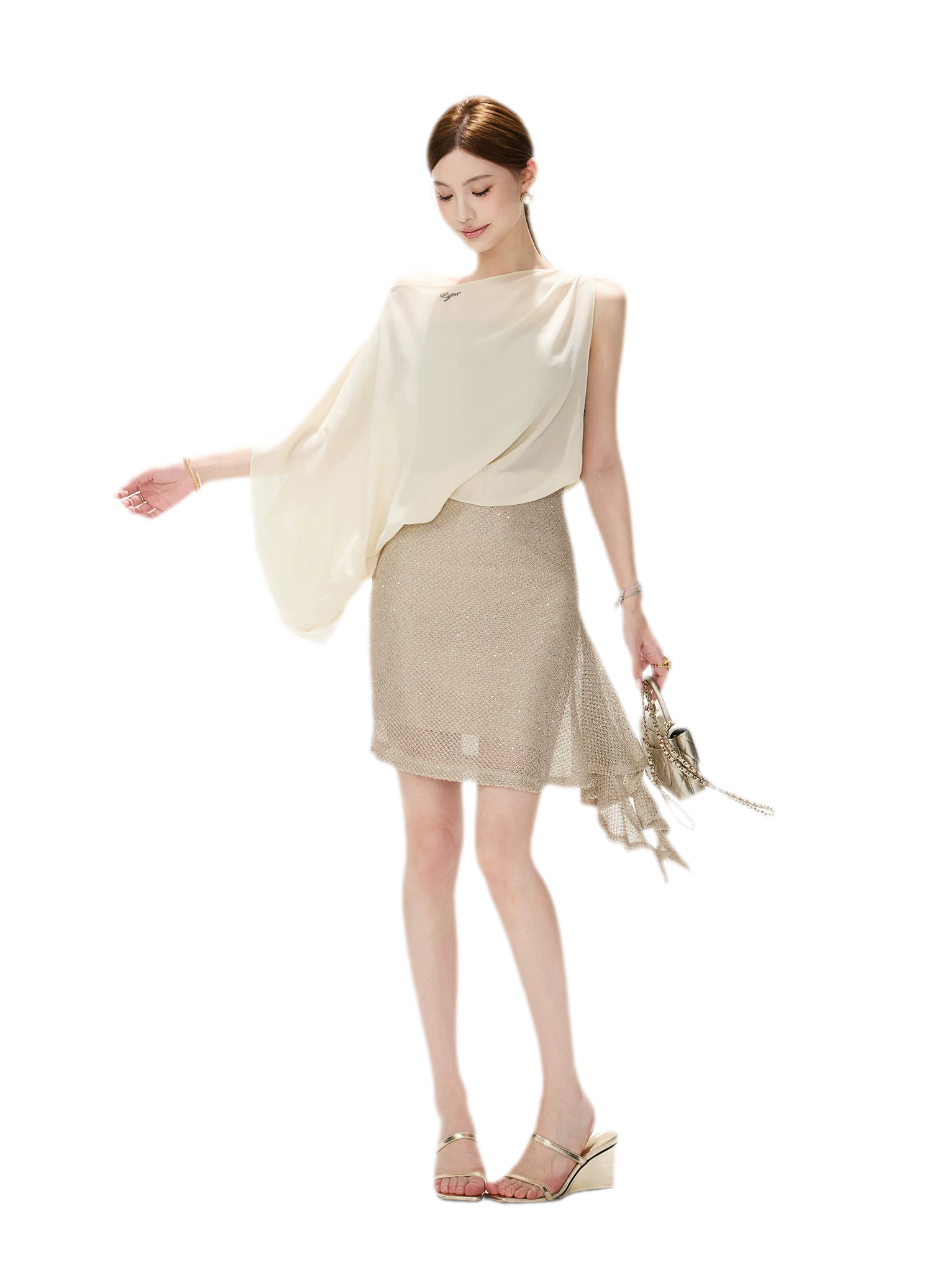 CYNR Sheer Drape Off-Shoulder Dress – view 8