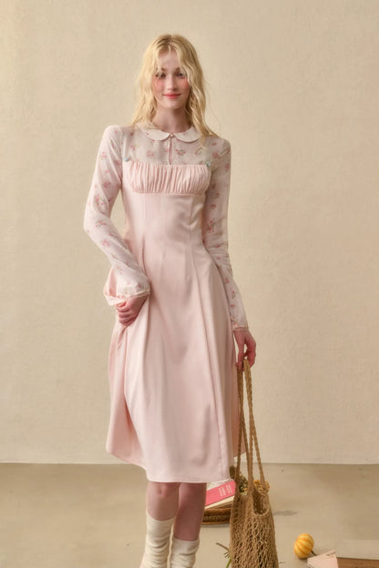 Floral Satin Peter Pan Dress