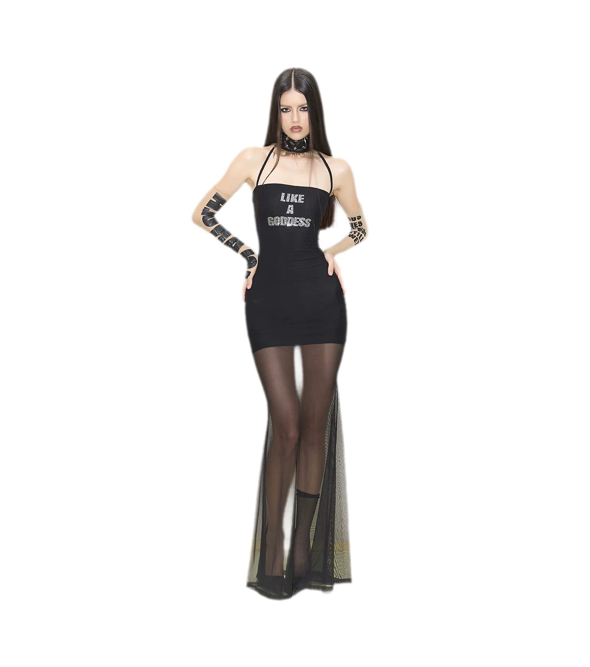 Rhinestone Mesh Fishtail Dress