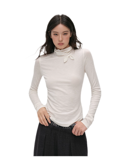 Lyocell Bow High-Neck T-Shirt