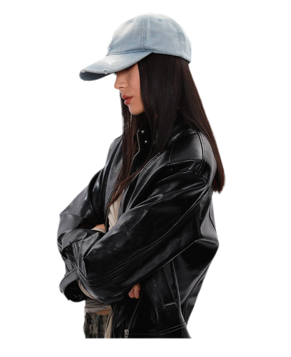 Washed Denim Embroidered Cap