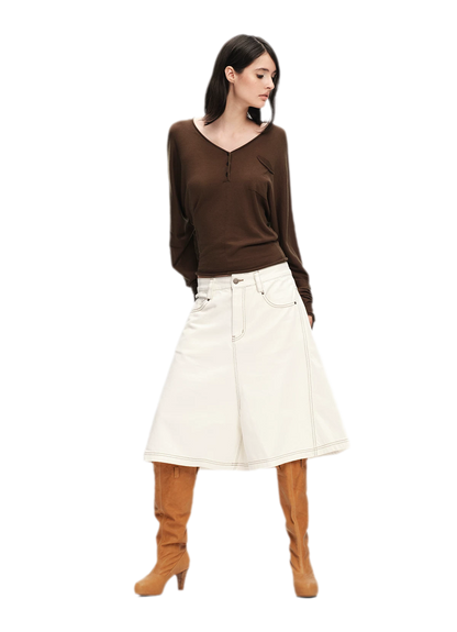 Lyocell Wool V-Neck Top