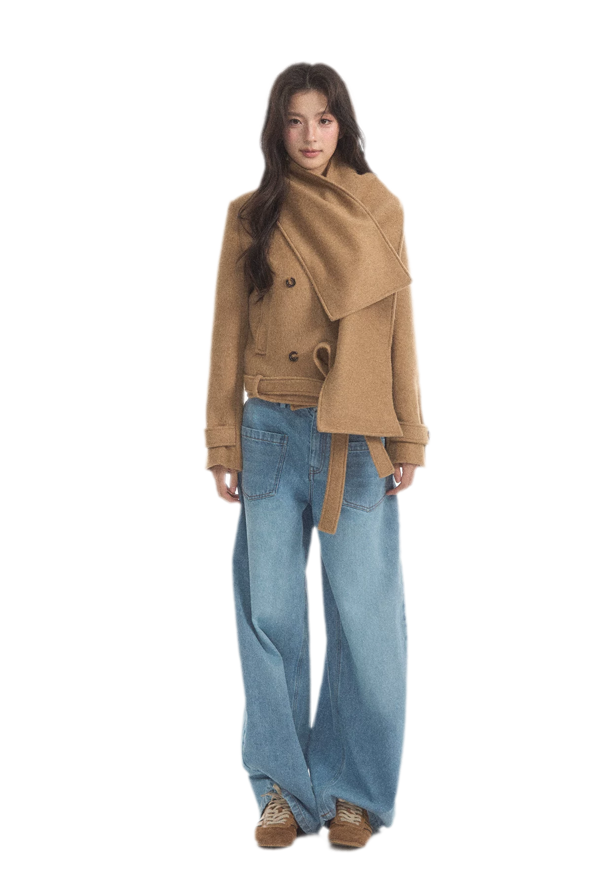 Wool Double-Breasted Cropped Coat