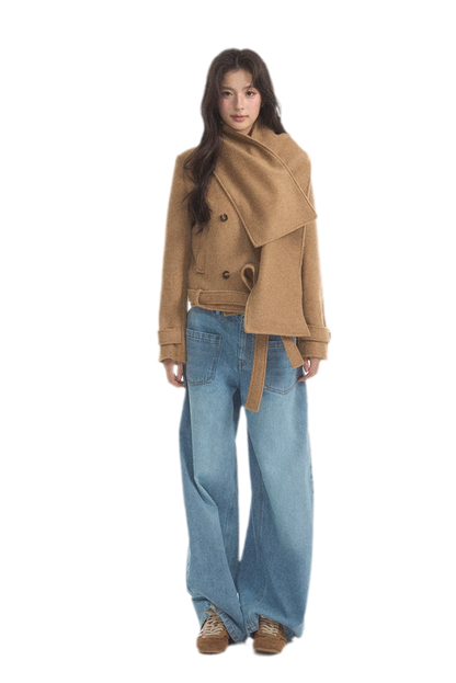Wool Double-Breasted Cropped Coat