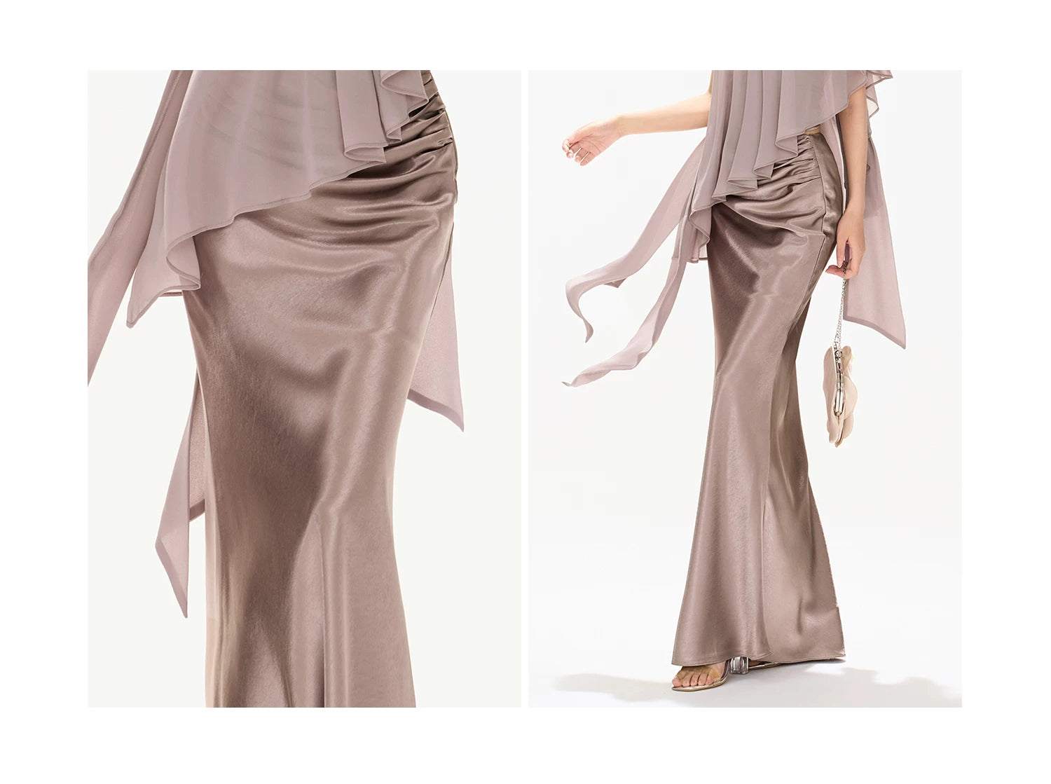 Amber Glow High-Waist Fishtail Satin Skirt