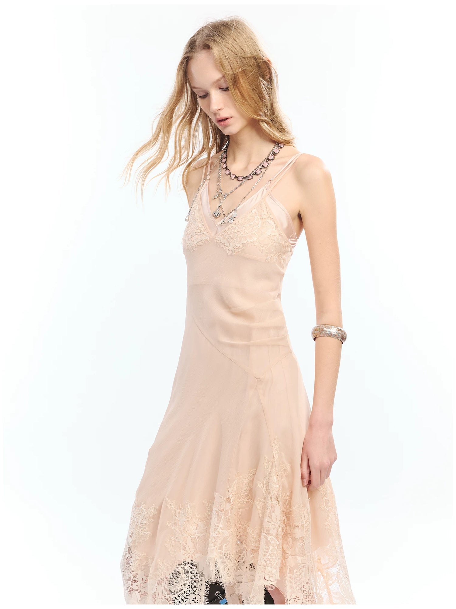Lace Hem Layered V-Neck Camisole Dress